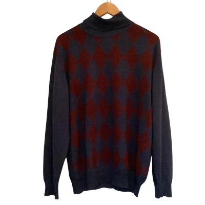  Vintage Baumler.  Pure Merino Wool, Argyle Turtleneck Knit.   Size L 