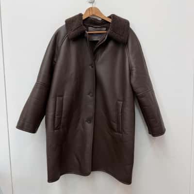 Marks & Spencer Chocolate Brown Lined Faux Leather Coat - Size 18  