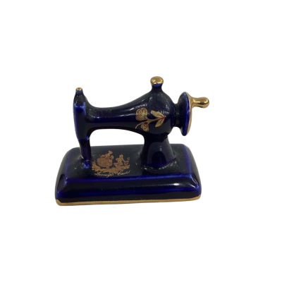 Vintage Cobalt Blue Limoges Castel France Miniature Sewing Machine 