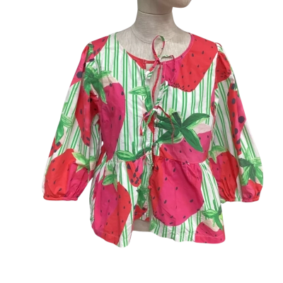 Gorman Womens  Size 12 3/4 Sleeve Strawberry Top Green / Pink  