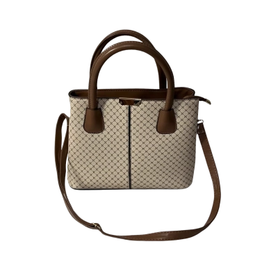  Womens Beige / Brown Patterned Handbag with Detachable Strap 