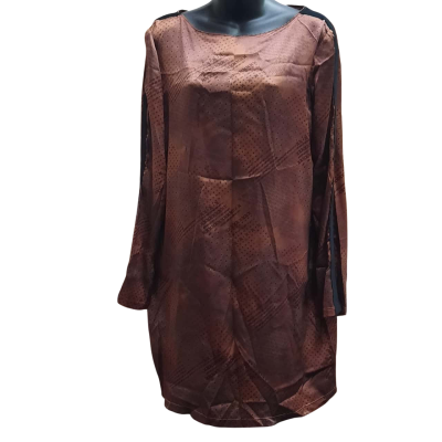 ATTIC and BARN Size L Chocolate / Brown/Black Long Sleeves Tunic Dress