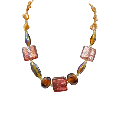  Womens Beaded Necklace Pink Brown 