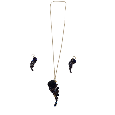  Womens Iridescent Beaded Necklace and Earrings