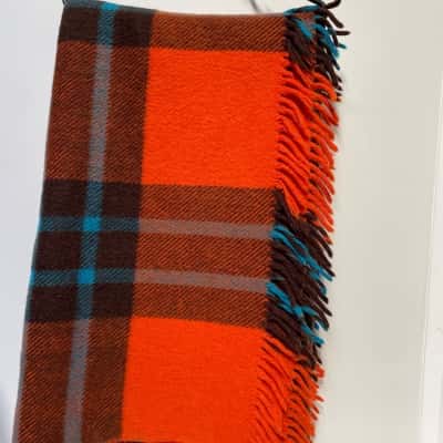 Wool checked blanket orange brown