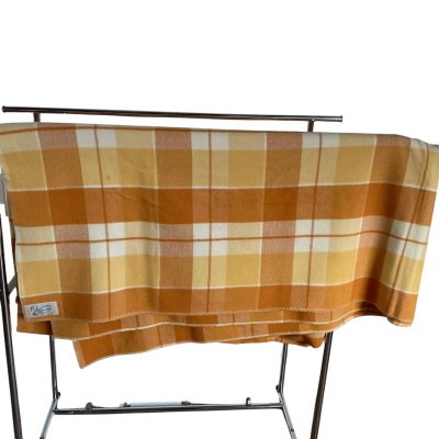 Onkaparinga Vintage Pure Wool Yellow, Orange & Cream Plaid Blanket
