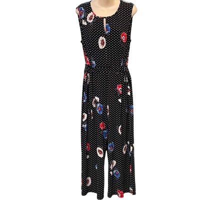 Leona Edmiston Womens Size 14 Sleeveless Jumpsuit Black/Floral/Polka Dot/White
