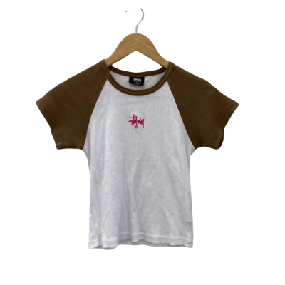Stussy Womens  Size 8 T-shirt White / Brown Ribbed