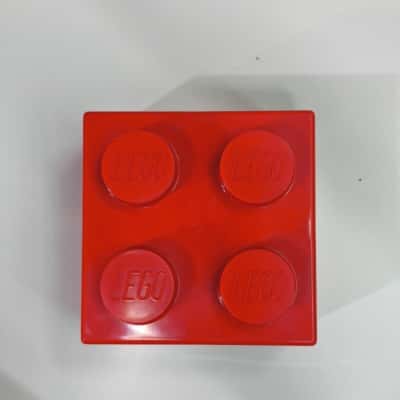 Lego Box Container Red Square Small PreOwned (Almost filled to the top with pieces) 