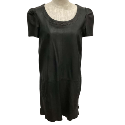 Maison Scotch Leather Dress  Size 1 Short Sleeve with Pockets  Black  