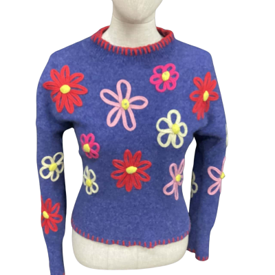 Gorman Womens  Size 12 Cropped Jumper Blue / Floral / Red 