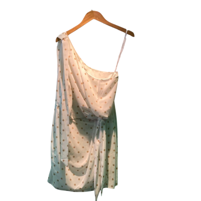Shona Joy Womens  Size 12 Mini Dress / Off The Shoulder Dress Nude / Polka Dot / White 