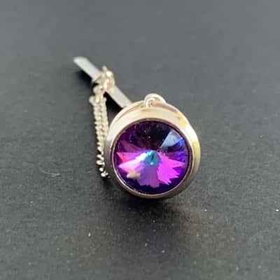 Vintage Style Purple Rhinestone Tie Tack with Chain