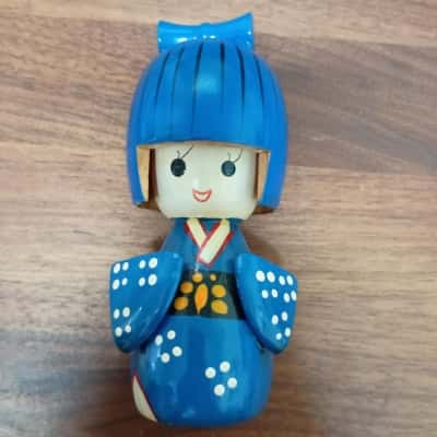 Wooden Kokeshi Kimono Doll - Blue