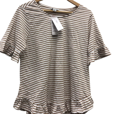 Rockmans Womens  Size M Short Sleeve Top Brown / Striped / White BNWT$59