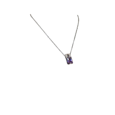Womens 40 - 45cm Necklace/Pendant Purple Stone/Silver Tone/White Stones