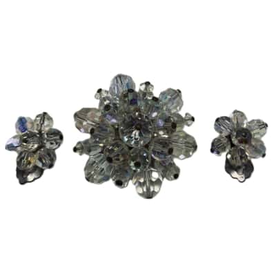 Vintage Crystal Glass Pin Brooch & Clip-On Earrings Set #VintageJewellery #CostumeJewellery #Brooch