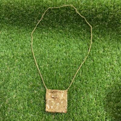  Womens Gold Tone Aluminium Mesh Pouch Necklace