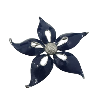  Flower Womens Brooch Blue Enamel Silver Tone