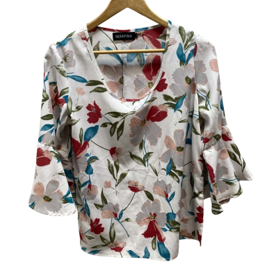 Serafina Womens Size S White Floral Top