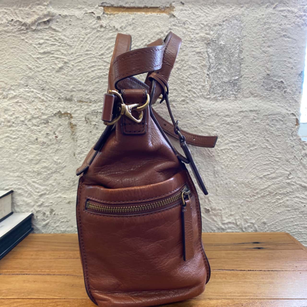 Womens Fossil Tan Tumbled Full Grain Leather Across Body Bag(s)