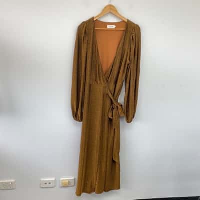 Tussah Gold Long Sleeve Wrap Maxi Dress Size 10 