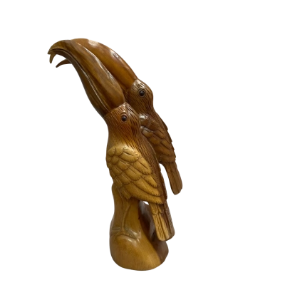 Handcrafted Wooden Toucan Pair Sculpture 