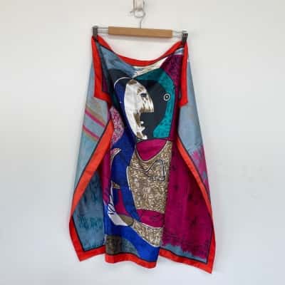 Vintage Picasso Style Silk Scarf Abstract Cubism Art Large Square