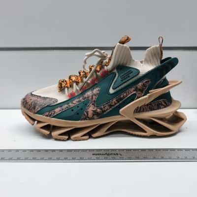 PreOwned Reuluton Chunky Blade-Sole Fashion Sneakers – Green, Beige & Multi (Size US 11–12 / Approx. 30cm Outsole)