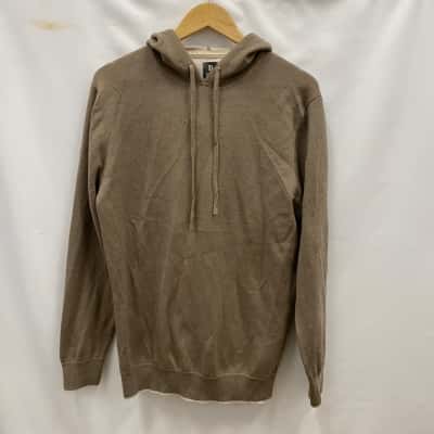 Boggi Mens Wool+Cotton Knit Jumper With Hood Size L Brown 