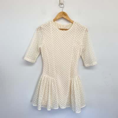 Sky Studio Cream Mesh 3/4 Sleeve Mini Dress  Size L 