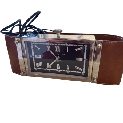 Barnes High Street  Victor Desk Clock with Rectangular Black Face and Leather Band