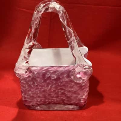 Handblown  Pink and White “Confetti Glass” purse with clear twisted glass handles