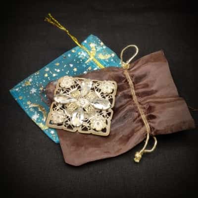 Very Elegant Vintage/Antique Open Filigree Costume Brooch 4.5cm Square In Organza Gift Bag