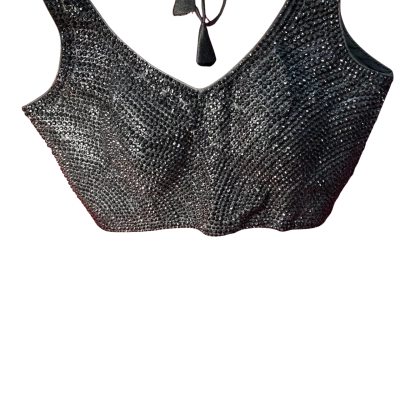  Womens  Size L Cropped  handmade beaded Top Black  