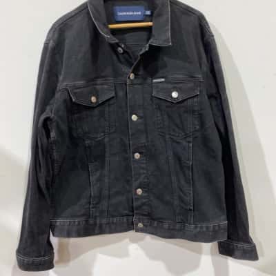 Calvin Klein Jeans Black Denim Trucker Jacket Mens  Size XL