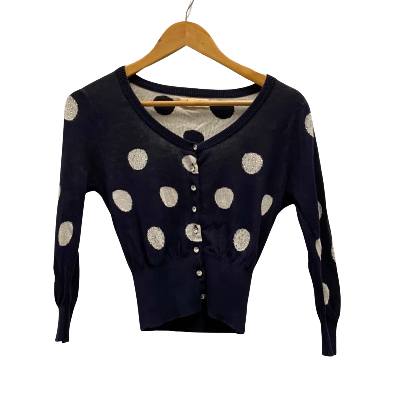 ELL & Emm Women's Sienna Knit Navy Blue Gold Button Collared Cardigan Crest S/M