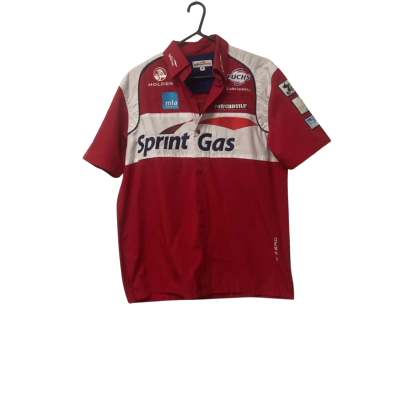  Mens Sprint Gas Racing Size M Vintage Short Sleeve Shirt Red / White 