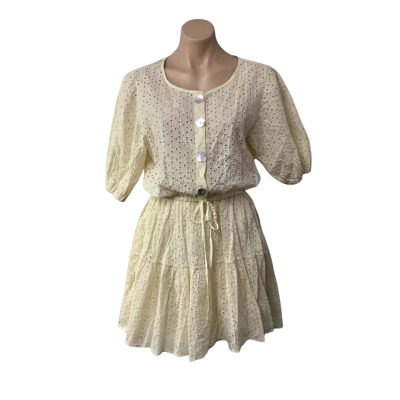 Paper Heart Womens Size 10 Pale Yellow Broderie Anglaise Short Sleeve Mini Dress (new)