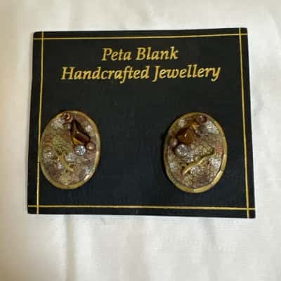  Women's Mixed Metal Clip on Earrings featuring Natural Stones & Brass Gecko 