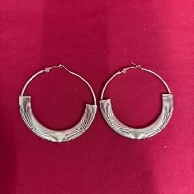 Women's Silver Tone Oversized Hoop Earrings 