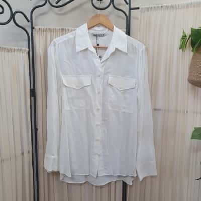 Zara Women's Size S Long Sleeve Shirt White - New With Tags 