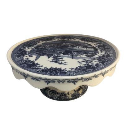 Blue and White Patterned Cake Stand Approx 25 x 10cm