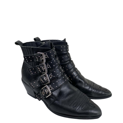 Jo Mercer Womens Leather Cowbow Western Ankle Buckle Studded Boots Size 40
