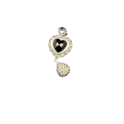  Womens Pendant Black  / Silver heart with ball
