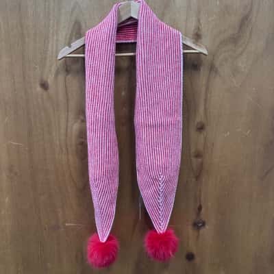 Oliver Bonas Red/Pink Plated Pompom Scarf (New)