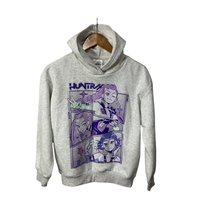 Netflix KPop Demon Hunters Kids Size 12 Light Grey Fleece Hoodie Top (new)