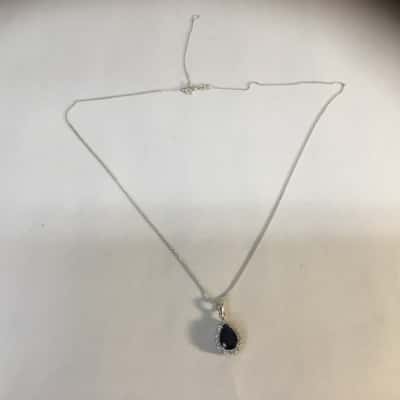  Silver Blue Pear & Cm Fram Pendant  on a Silver chain adjustable 