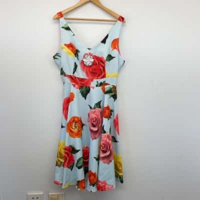 Heart & Roses London Blue Rose Patterned Midi Dress Size 18