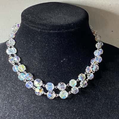 Vintage Double Strand Crystal bead Necklace 